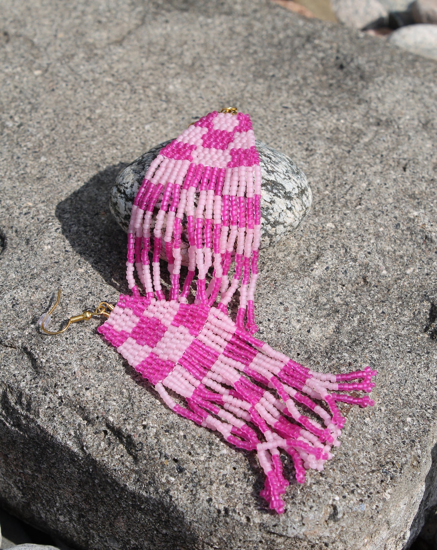 Pink Checkered Earrings