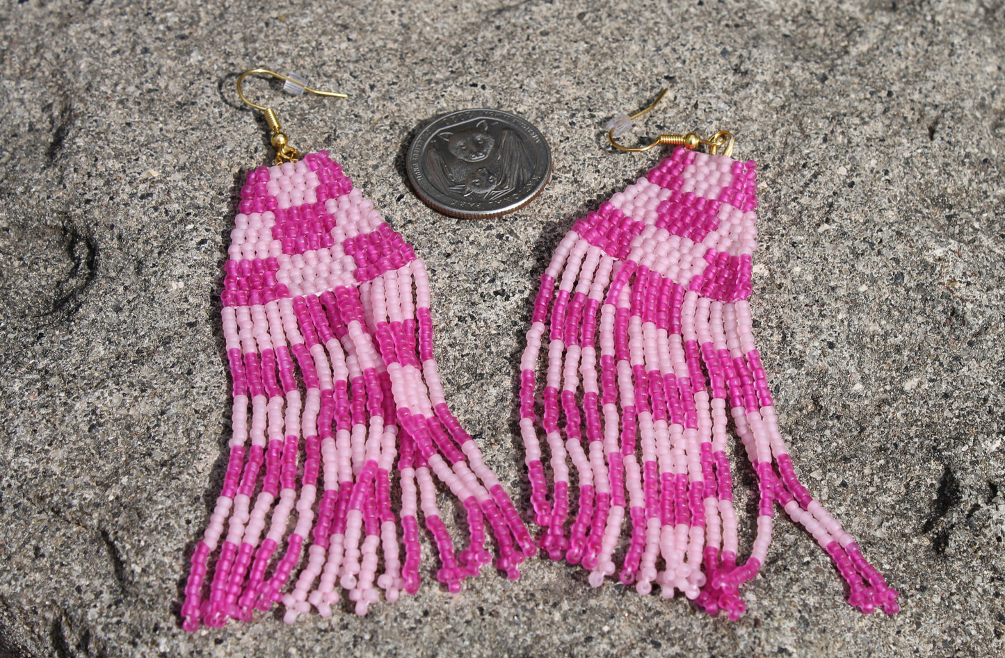 Pink Checkered Earrings