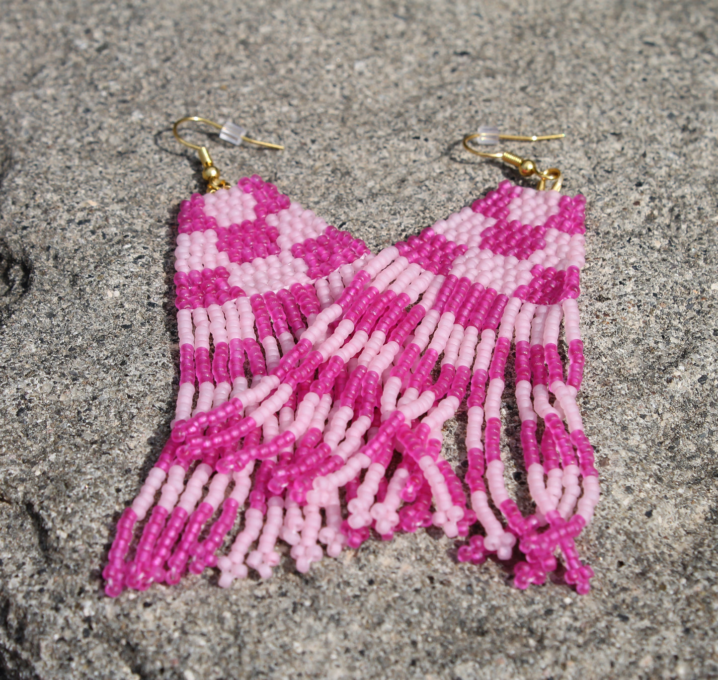 Pink Checkered Earrings