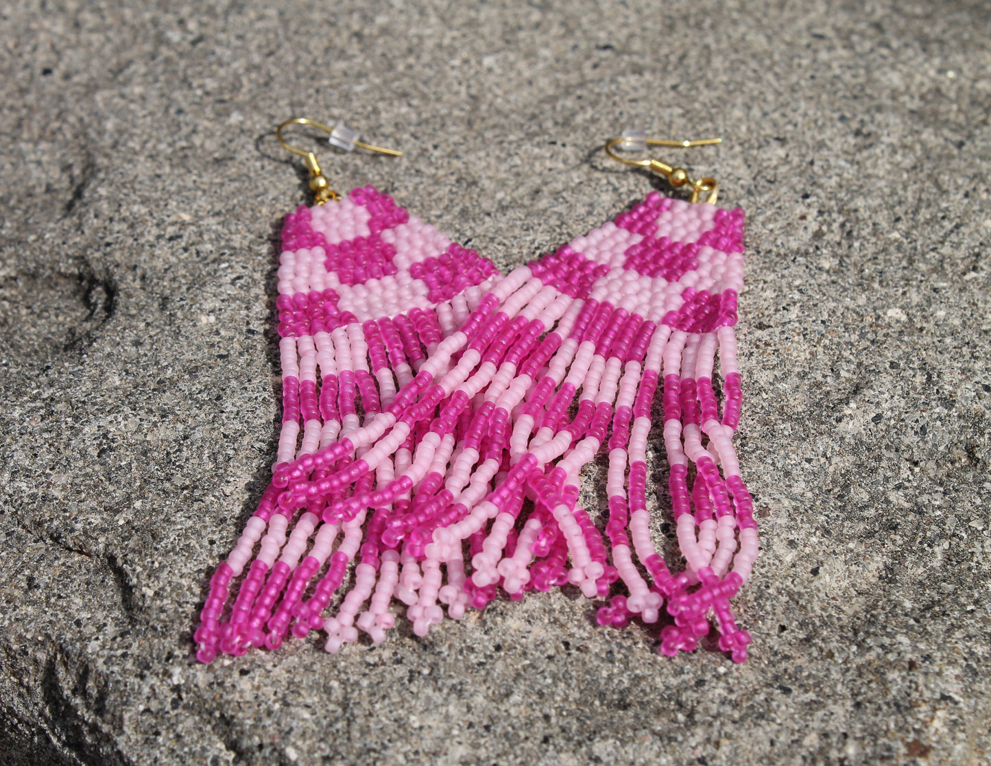 Pink Checkered Earrings