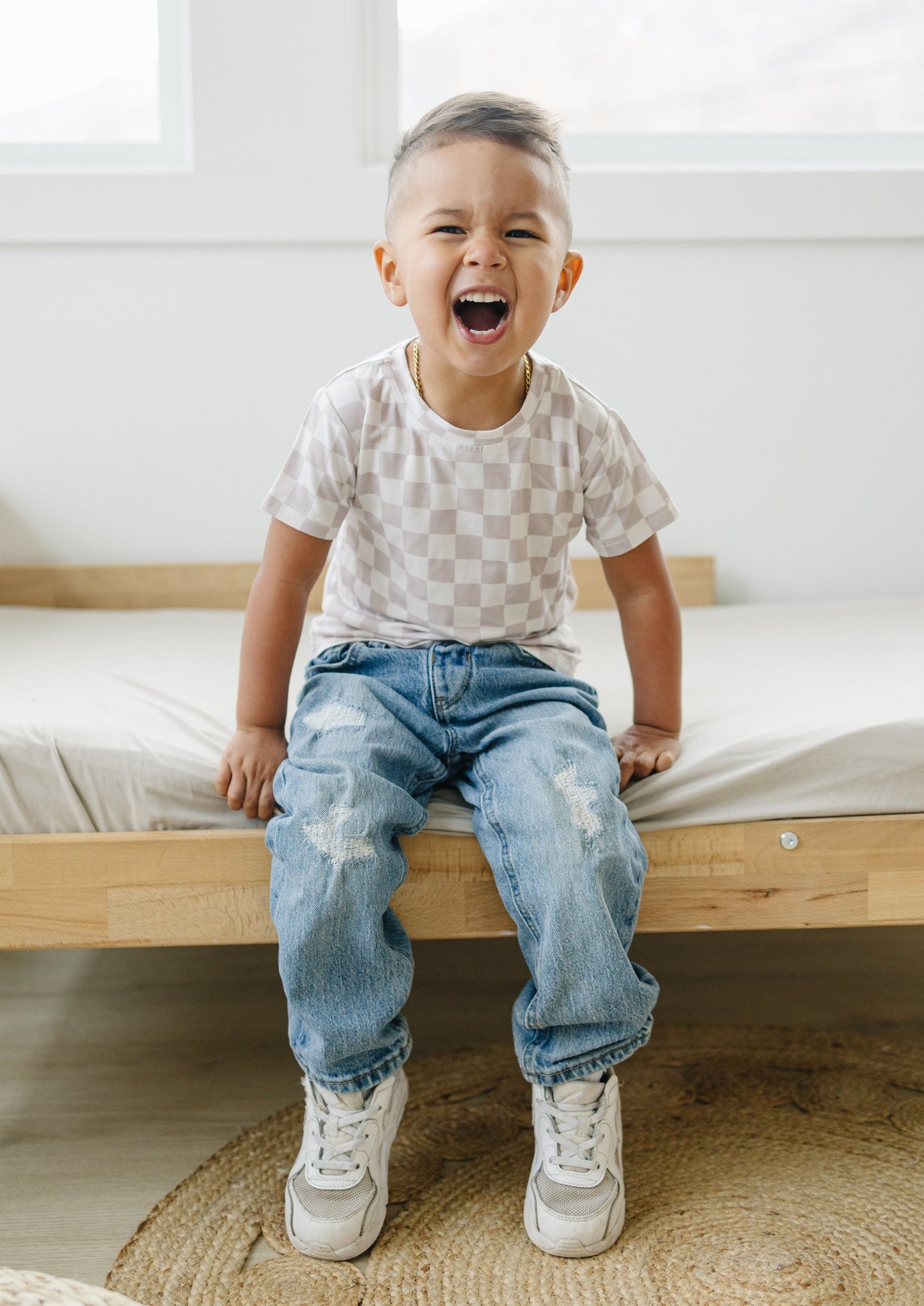 Neutral Checkered Bamboo Tee