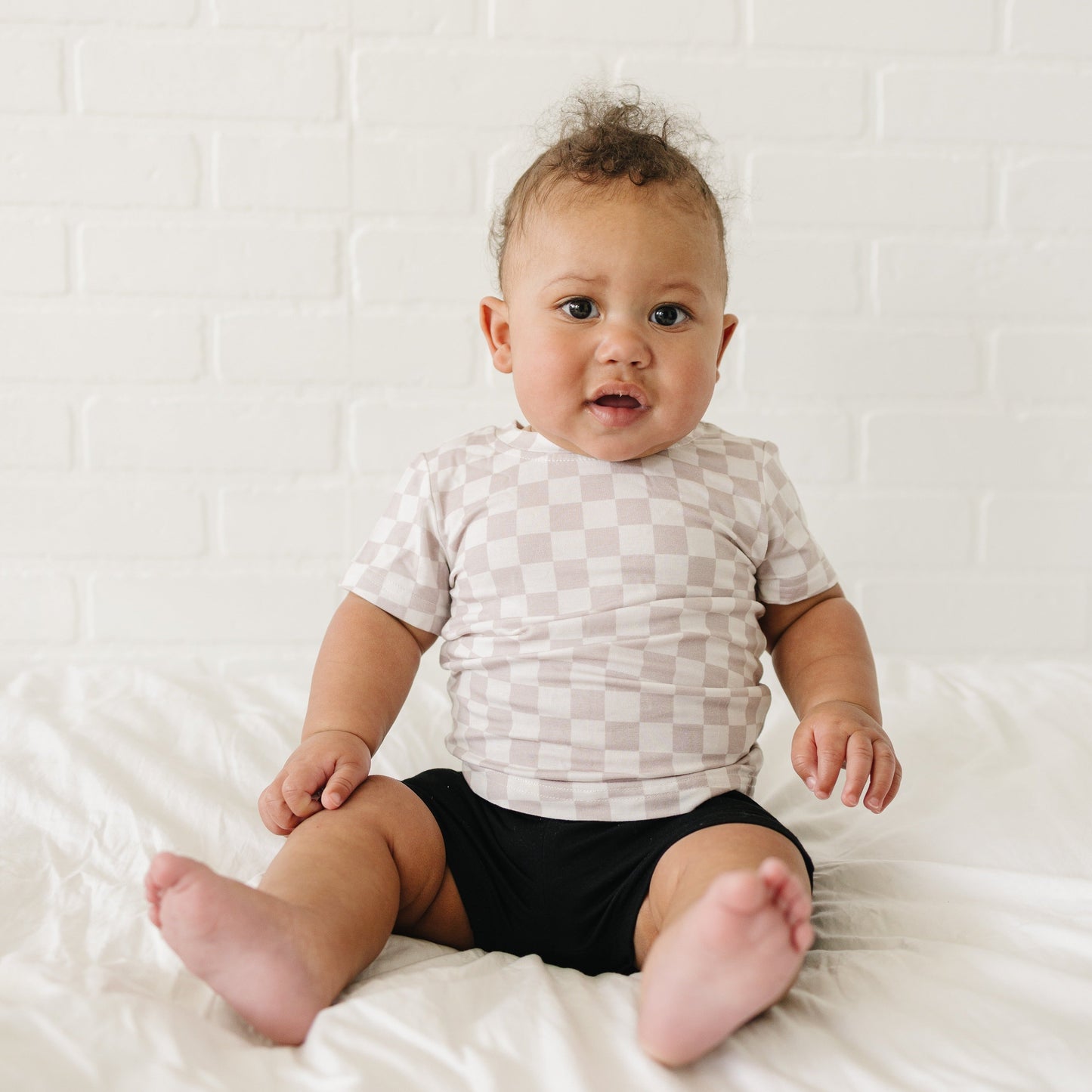 Neutral Checkered Bamboo Tee