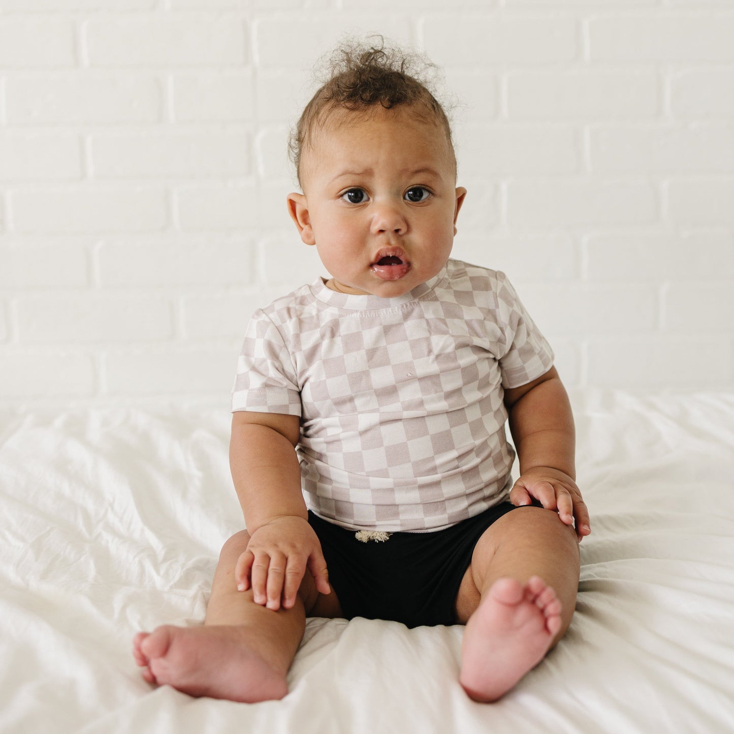 Neutral Checkered Bamboo Tee