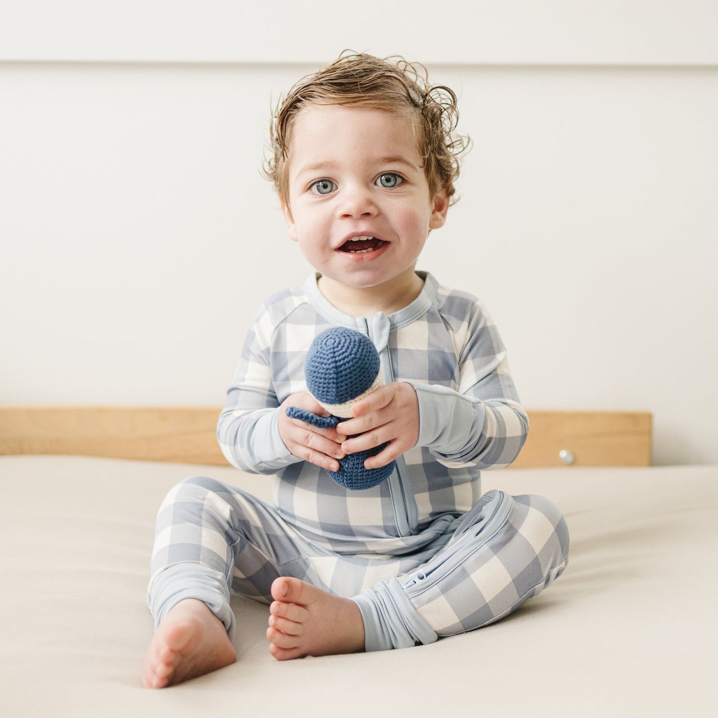 Blue Gingham Bamboo Zippy Romper