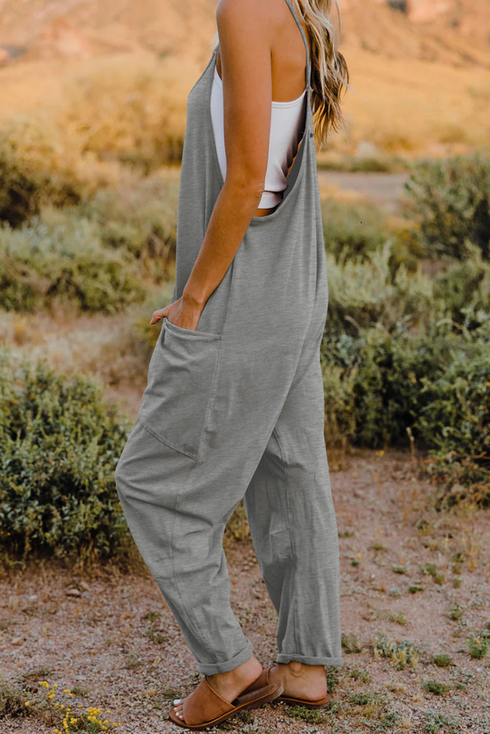 V-Neck Sleeveless Jumpsuit with Pocket