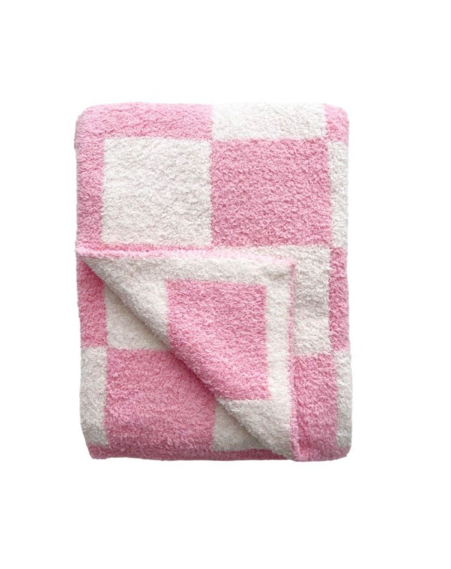 Checkered Plush Blanket | Pink