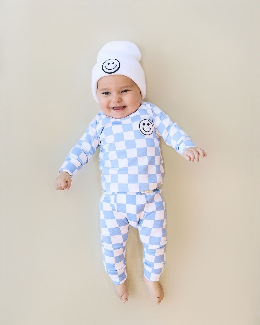 Checkered Smiley Lounge Set | Blue