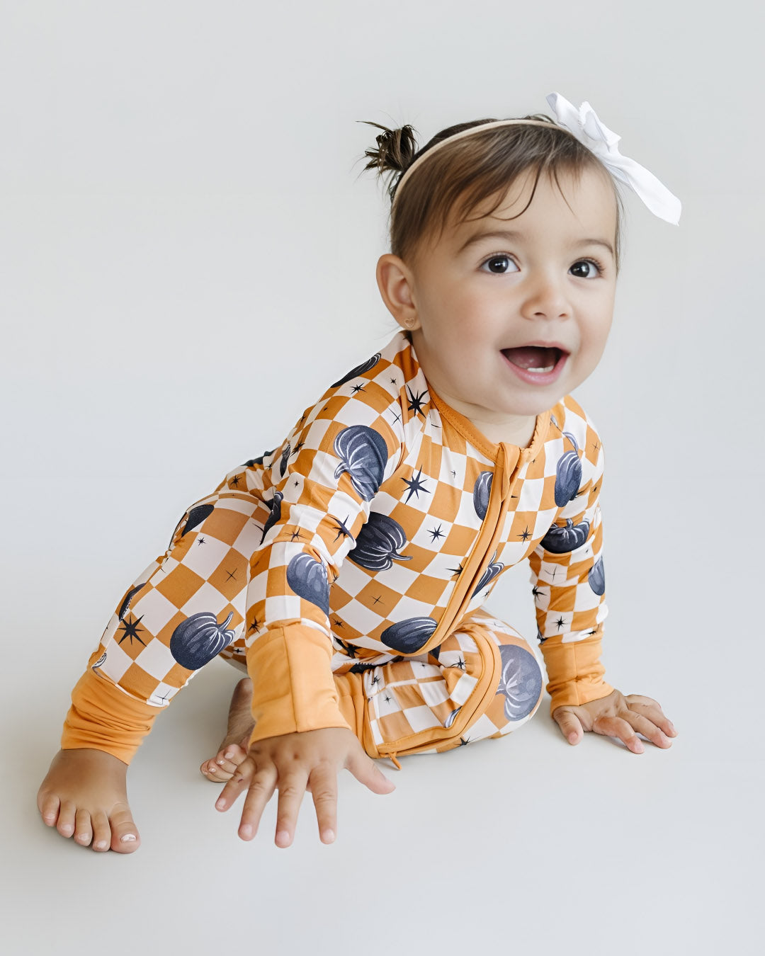 Bamboo Zip Romper | Checkered Pumpkin