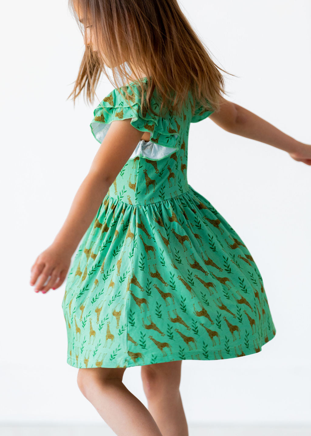 Flutter Sleeve Twirl Dress - Giraffes