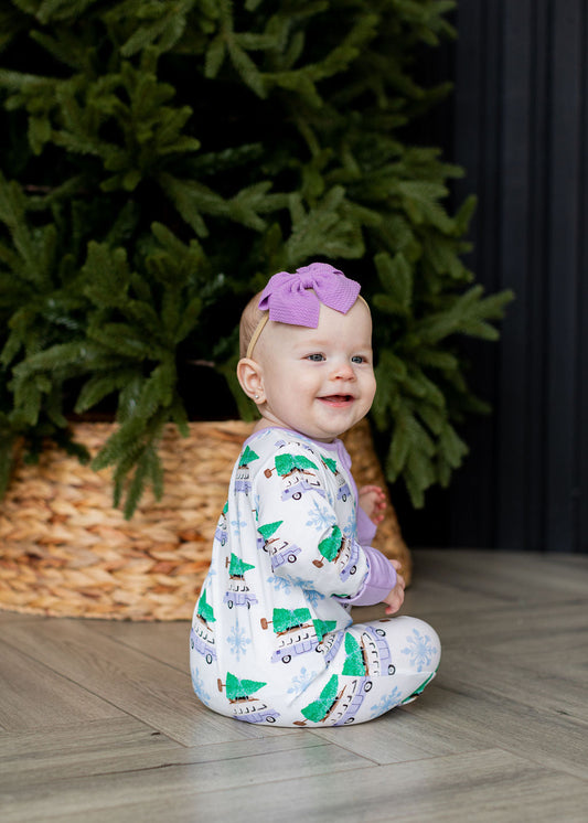 Tree-Mendous Christmas - Purple - Long Sleeve Zipper Romper