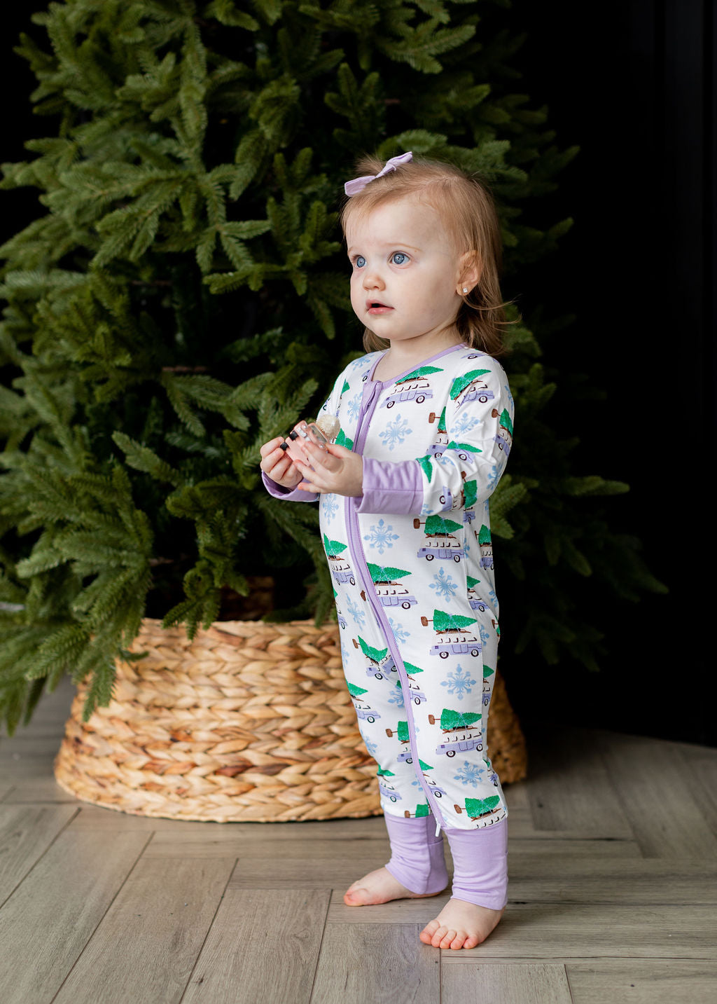 Tree-Mendous Christmas - Purple - Long Sleeve Zipper Romper