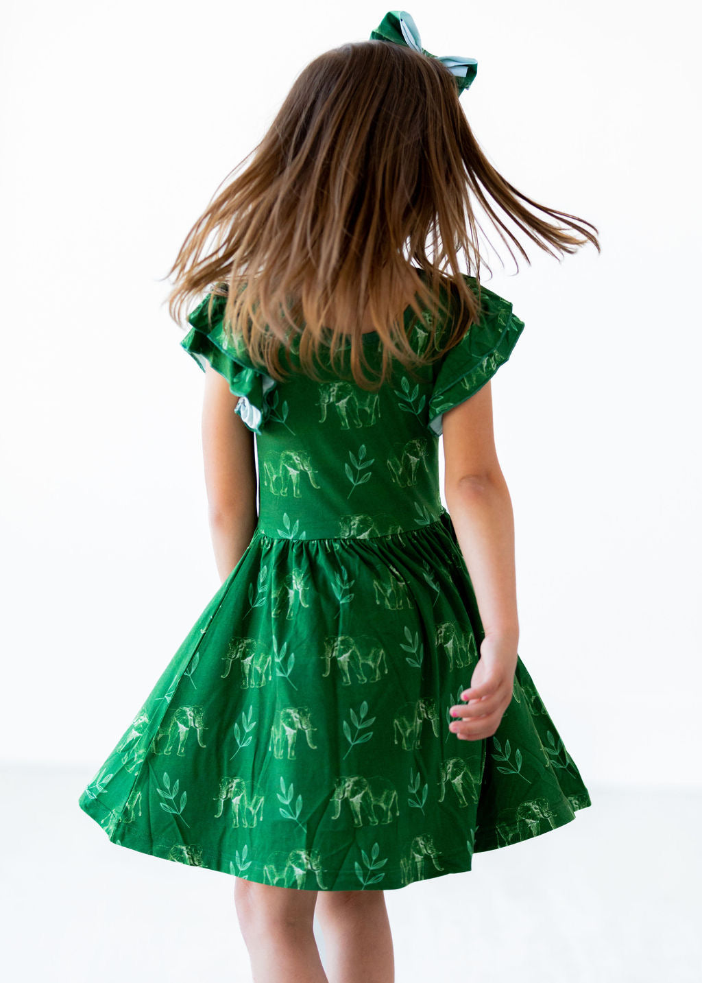 Flutter Sleeve Twirl Dress - Elephants