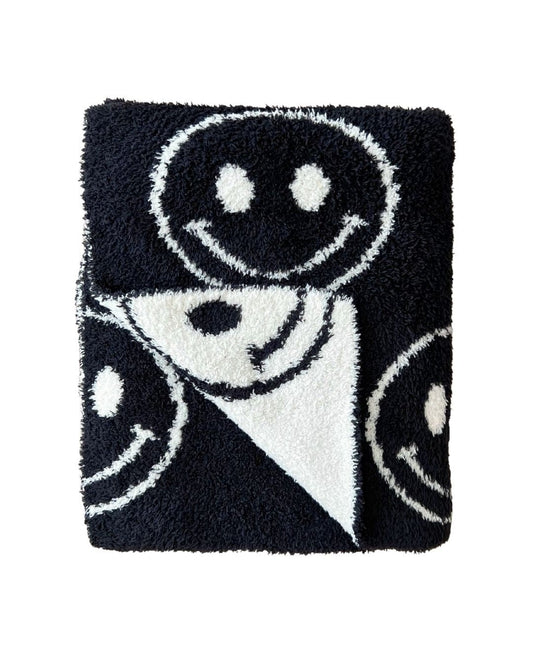 Smiley Fuzzy Blanket | Black