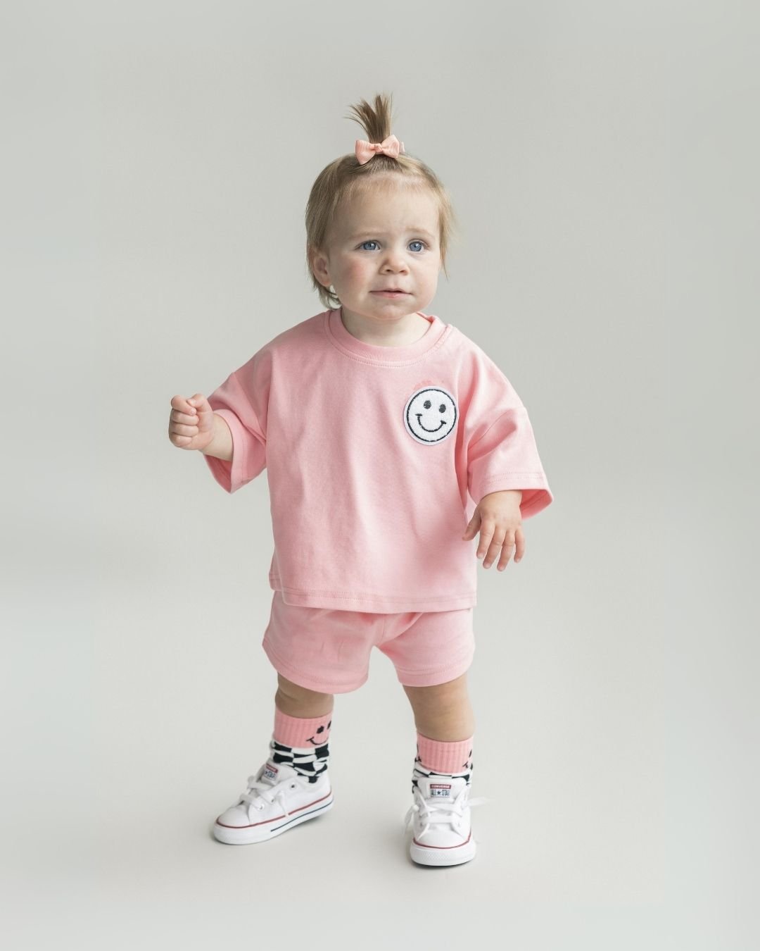 Smiley Shorts Set | Pink Peach