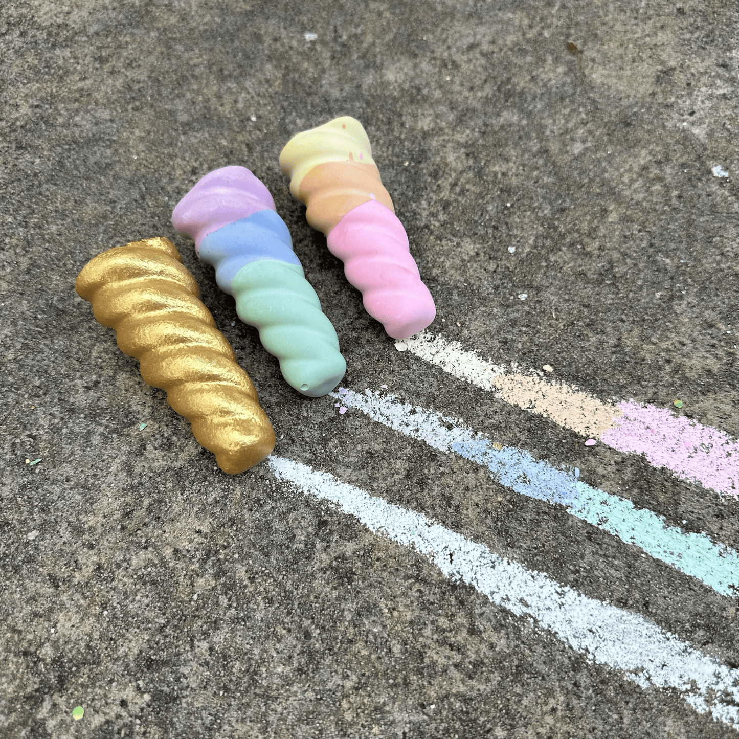 RAINBOW UNICORN HORNS - HANDMADE SIDEWALK CHALK - SET OF 3